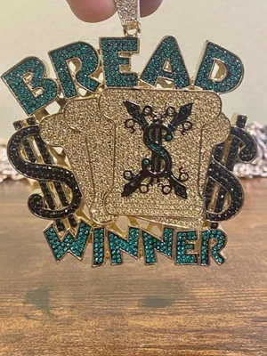 HUGE 14k Gold Tone Iced CZ Cash Money Boss Bread Winner Pendant Jewelry - image 1 of 4