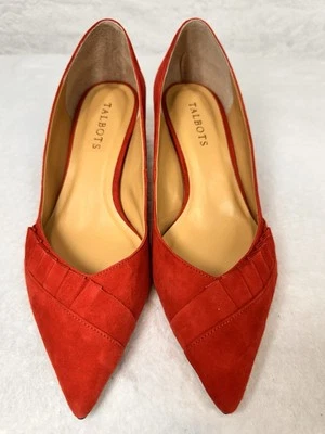 Zapatos de salón Talbots Erica plisados con volantes rojos ricos talla 9W cuero gamuza Foto 1 de 4