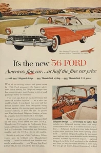 Ford Print Ad 1956 Model Fairlane Victoria “You’ll Be Safer in a ‘56 Ford” Vtg - Picture 1 of 1