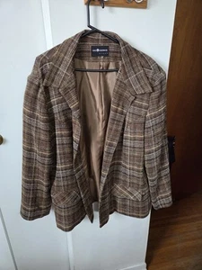 Vintage Sag Harbor SZ 18/20Womens Brown Twill Plaid Retro Blazer Jacket - Picture 1 of 3