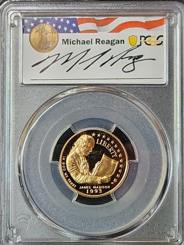 1993 W $5 James Madison Bill of Rights Gold Coin Reagan Legacy PCGS PR69DCAM Cover