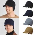 Winter Warm Mens Knitted Beanie Hat With Brim EarProtection UK Outdoor Cap L2V2