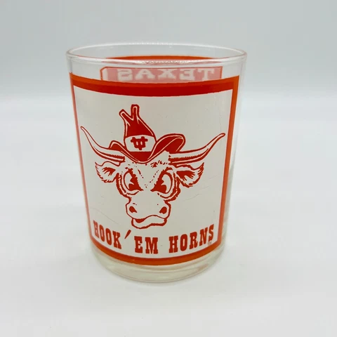 VTG University of Texas Orange White Hook 'em Horns UT Glass Tumbler Cover