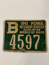 Vintage Metal Embossed Hunters License Pennsylvania 1941 Penna Pa Resident