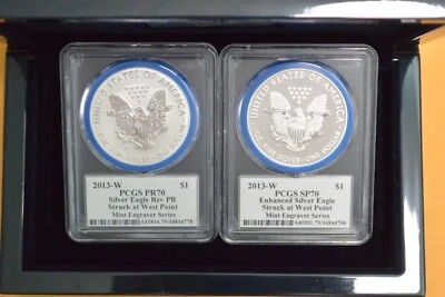 2013-W Silver Eagle 2 Coin Box Set PCGS PR70/MS70 John Mercanti Engraver Series - Image 1 of 4