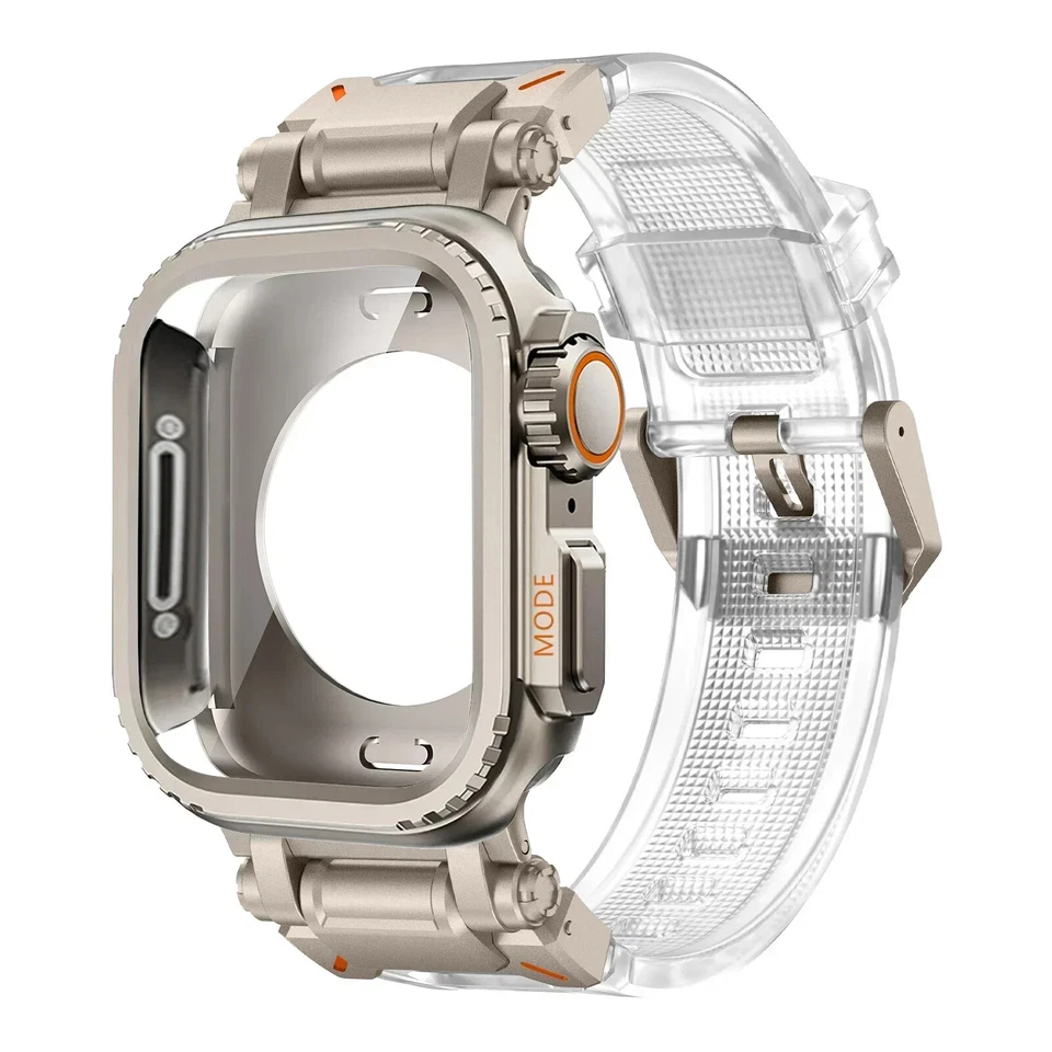 Estuche resistente de metal + correa de silicona para Apple Watch Ultra 3 49 mm 11 10 9 8 7 6 5 SE Foto 1 de 4