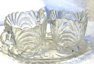 Vintage Elegant tea party Glassware Crystal Mini Sugar and Creamer With Tray - Picture 1 of 19