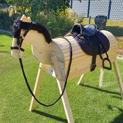 Holzpferd Voltigierpferd Holzpony Pferd Pony Mähne +Sattel schwarz beweg - Bild 1 von 3