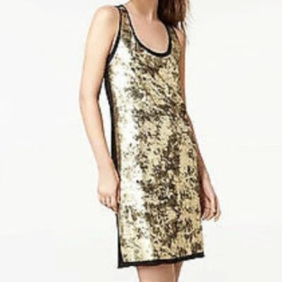 Vestido regata de malha TORY BURCH Aventurina folha dourada festa coquetel MÉDIO - Imagem 1 de 4