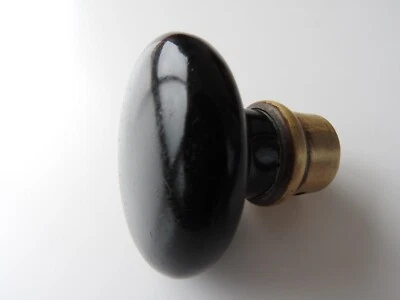 ANCIEN BOUTON POIGNEE DE PORTE FONTE EMAILLEE BAGUE LAITON SERRURE QUINCAILLERIE - Photo 1/4