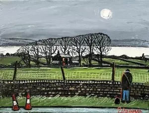 Original BEST Oil Painting Northern Art James Downie Moon over Estuary 16" X 12" - Picture 1 of 3