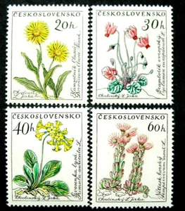 Tschechoslowakei, Blumensatz 1960, kurz, Scott 1013//1018, 4 Briefmarken, postfrisch - Bild 1 von 3