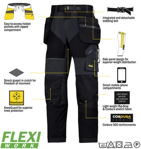 Snickers 6902 Flexiwork work Trouser Ripstop Kneepad Holster Pocket 6902 Black - Picture 1 of 3