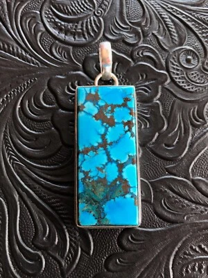 Bisel de sombra colgante artesanal rectangular grande turquesa azul 2,25" suroeste Foto 1 de 4