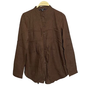 Chadwicks Linen Button Blouse Shirt Women Size S Brown Darted Long Sleeve Summer - Picture 1 of 9