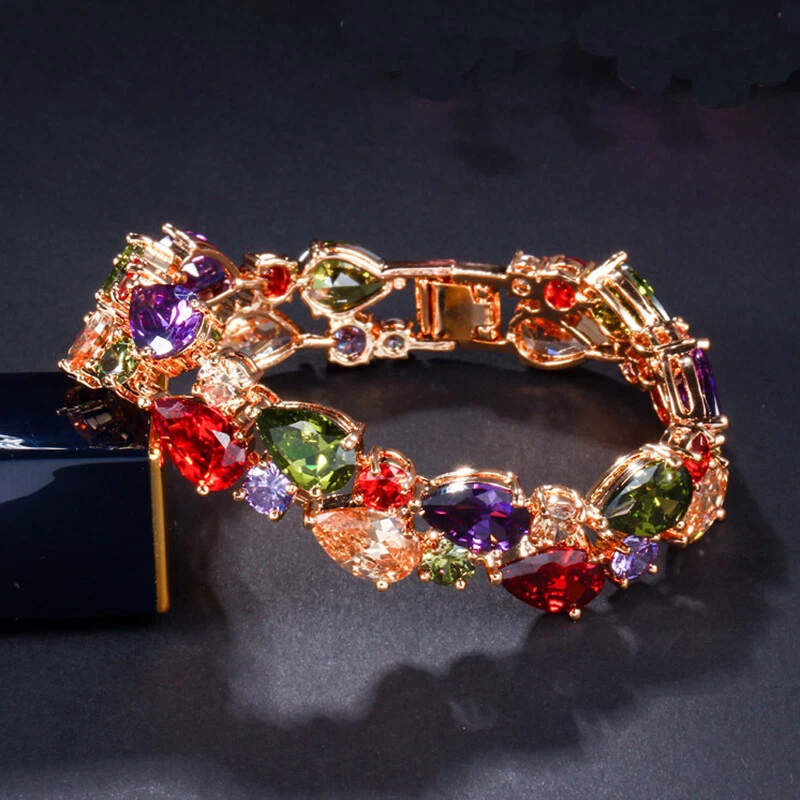 New Mona Lisa Mix Color Amethyst garnet Gemstone Women Bracelets Gold 7.5 inch - Image 1 of 4