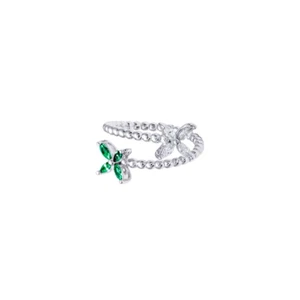 anello argento 925 rodiato anallergico zirconi bianchi verde misura 15 4you - Foto 1 di 3