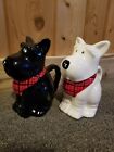 Pair Black White Scottish Terrier Scottie Dog Ceramic Jars MSRF INC Chicago 6"