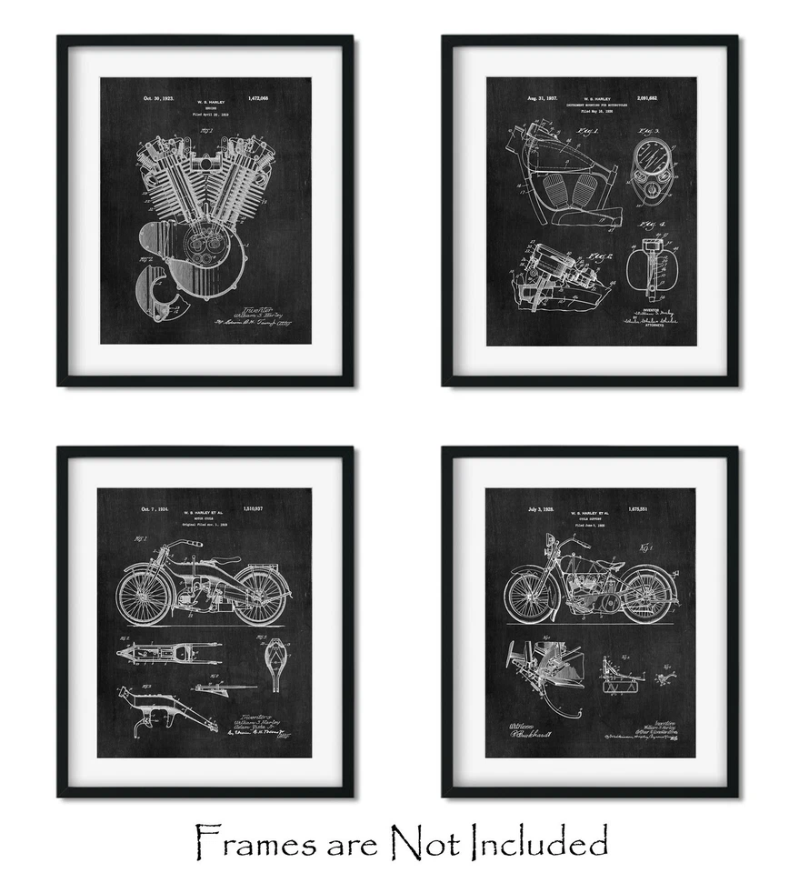 4 Harley Davidson Patent Art Prints 8x10 in Wall Decor - Great Gifts for Bikers - Image 1 of 4