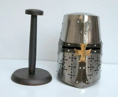 Medieval Crusade helmet Collectible Knight Steel Helmet With Stand - Image 1 of 4