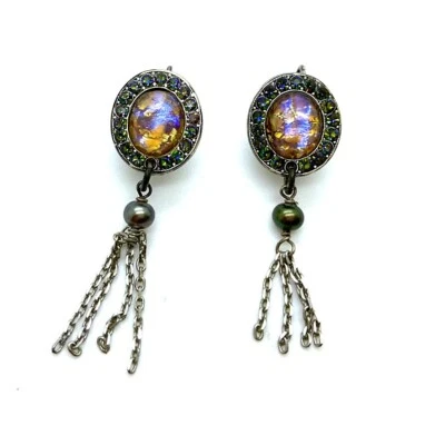 Pendientes Mariana Colgantes Vitrail Med, Piedra Mármol y Perla Gris Oscuro Austria... Foto 1 de 3