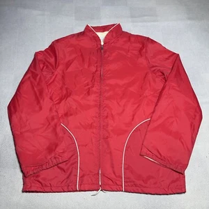 Vintage 60s 70s Sears Red Full Zip Pockets Lined Windbreaker Jacket Size Large - Picture 1 of 16