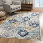 Durable 2? x 6? Blue Distressed Floral Area Rug