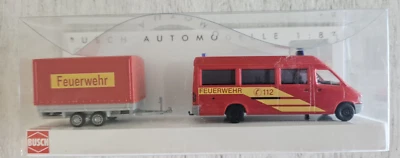 Busch (Germany) HO Scale MB Sprinter Fire Van w/Trailer  #47846- Ships from USA - Image 1 of 4