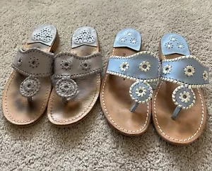 Lote 2 Sandalias Jack Rogers Cuero Tanga Azul/Gris Púrpura Para Mujer Talla 8/8.5 - Imagen 1 de 11