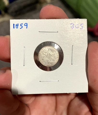 1859 3 Cent silver, original AU, ultra low mintage, see video, gift Cover