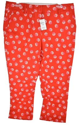 Calça Feminina Lands End Vermelha Chino Capri Cintura Média Estampa Perna Reta Tamanho 10P Nova Com Etiqueta - Imagem 1 de 4