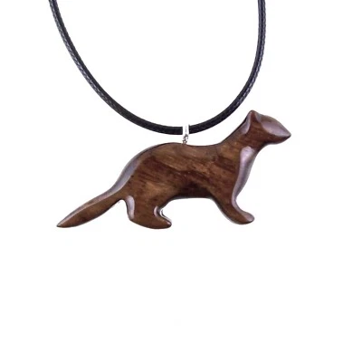 Collar de hurón de madera - Colgante de visón tallado a mano, regalo de joyería de madera animal Foto 1 de 4