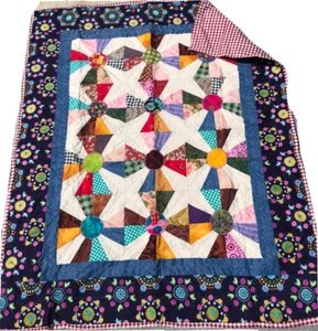 Handmade QUILT Throw Blanket 38 X 48 Cottage Farmhouse Style UNIQUE💕 - Picture 1 of 9