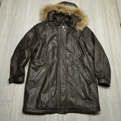 Chaqueta de Cuero Field Gear FG Adulto Mediana Marrón Con Capucha Borde de Piel Cremallera Completa Larga Foto 1 de 4