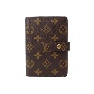 Louis Vuitton Brown Tan Monogram PM Gold Ring Agenda Book Small LV Logo Wallet - Picture 1 of 9