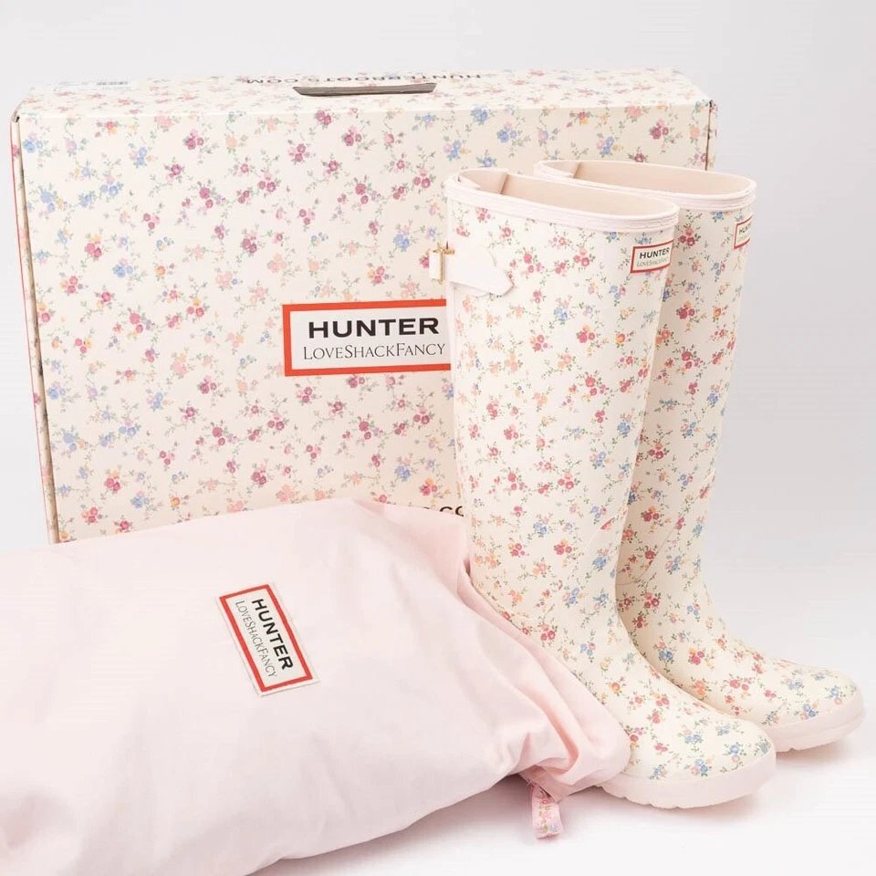 Womens Hunter x LoveShackFancy Tall Rain Boot - Size 8M - Sunrise Patchwork