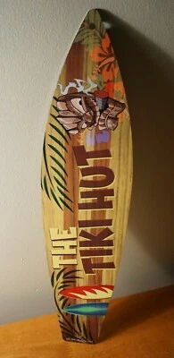 TIKI HUT IDOL SMOKING CIGAR WELCOME SIGN Rustic Beach Bar Surfboard Home Decor - Image 1 of 4