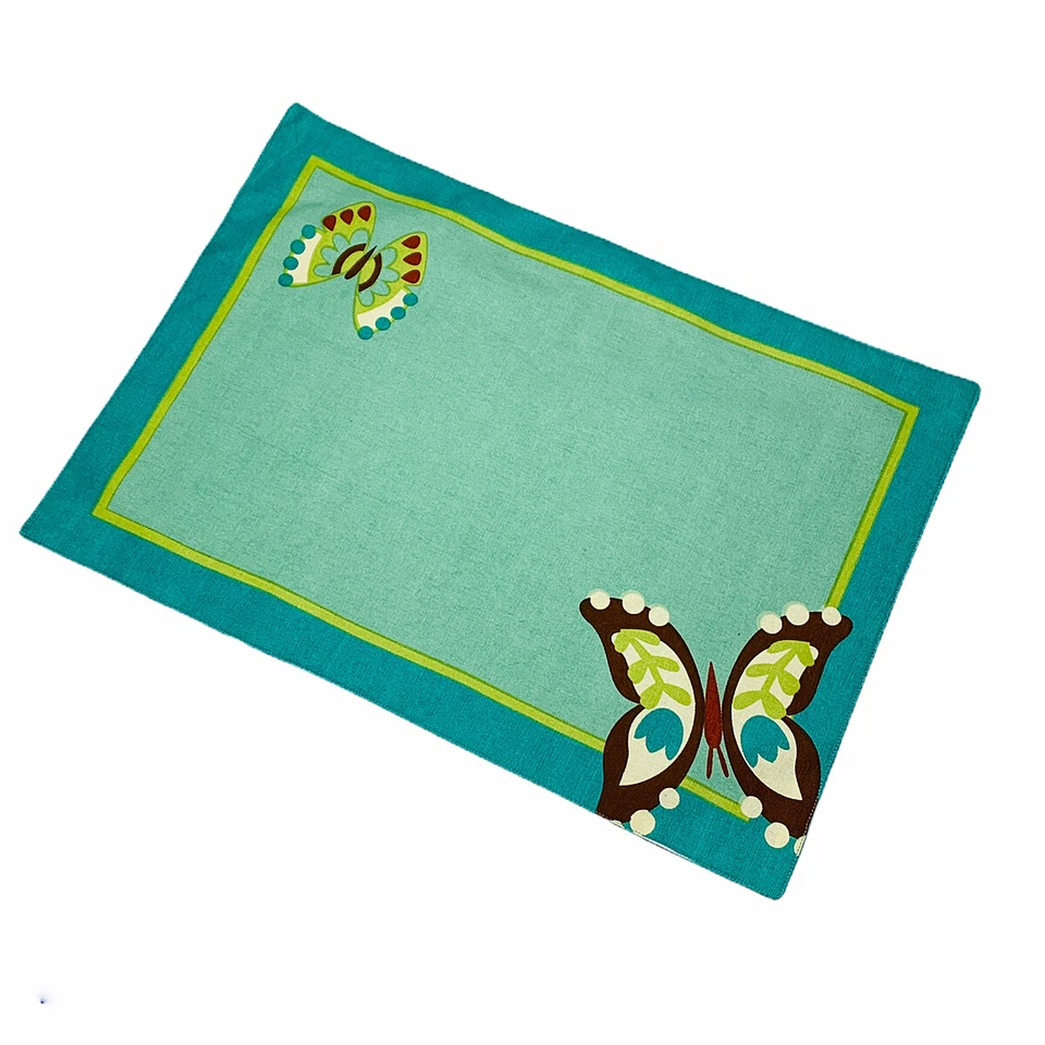 Flutter By Butterflies Butterfly Turquoise Blue Green Single Cotton Placemat  - Image 1 of 1