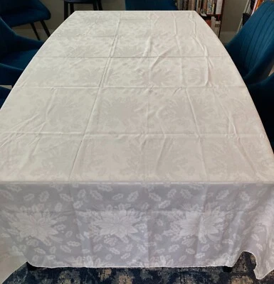 Martha Stewart White Poinsettia & Holly Damask Tablecloth - 60" x102" - Image 1 of 3