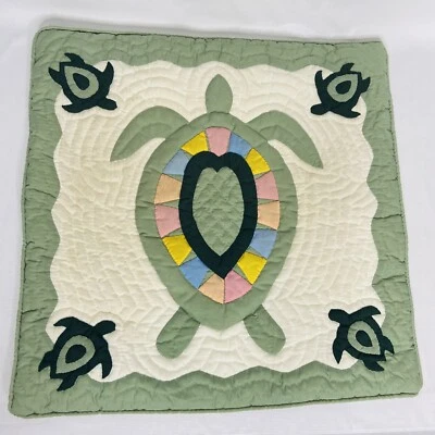 Hand-Stitched Quilted Pillow Sham 18" x 18” LOREZUN Island Theme Turtle  - Image 1 of 4
