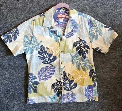 Camisa hawaiana RJC para hombre L púrpura azul hojas vintage cepillada de colección amarilla colorida Foto 1 de 4
