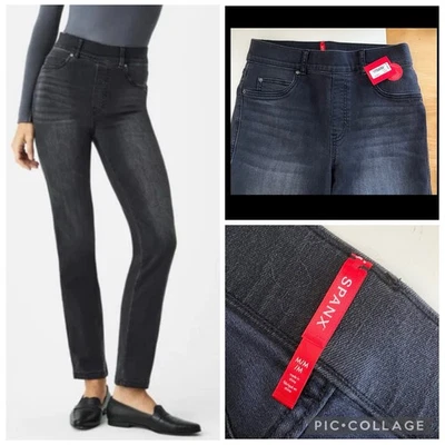 NWT New SPANX VINTAGE BLACK Wash STRAIGHT Leg pull-on Jeans #20355R-Size Medium - Image 1 of 4