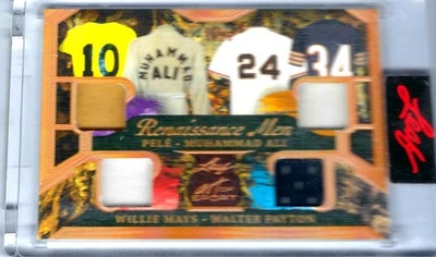 Muhammad Ali , Pele, Walter Payton, Willie Mays GU Jersey Card, 2023 Leaf 9/25 - Image 1 of 2