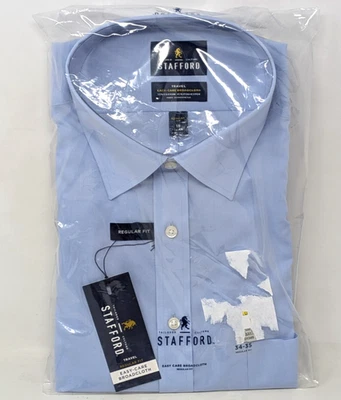 Nueva Camisa de Vestir JCPenney Stafford Viaje Calce Regular Oxford Azul 18 34-35 Para Hombres Foto 1 de 4