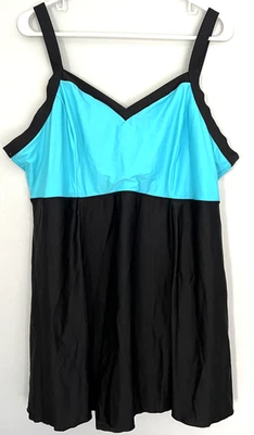 Christina Swimdress Swimsuit Womens 24W Black Blue Plus Size One Piece Tankini - Image 1 of 4