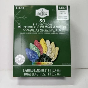HOLIDAY TIME 50 8 - FUNCTION MULTI COLOR TO WARM WHITE C7 LED LIGHTS 21 Ft - Picture 1 of 7