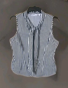 NEW YORK & CO 7th Avenue Black White Striped Sleeveless Top Size XL w/Neck Tie - Picture 1 of 10