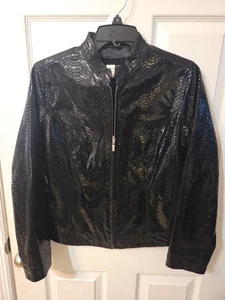 Chico's Jacket Womens Size 0 Black Snakeskin Print Shiny Metallic - Picture 1 of 8