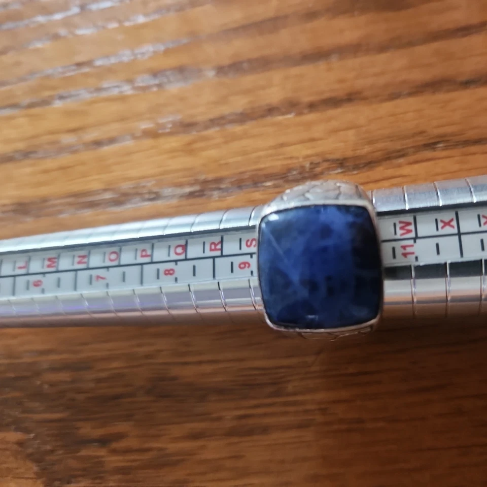 男式纯银 925 深蓝色 Lapis 图章戒指 尺寸 9.5  — 第 1/4 张图片