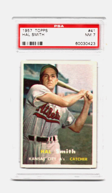 1957 TOPPS # 41 HAL SMITH,KC ATHLETICS-PSA  7++++++VIVID BEAUTY ! - Image 1 of 1